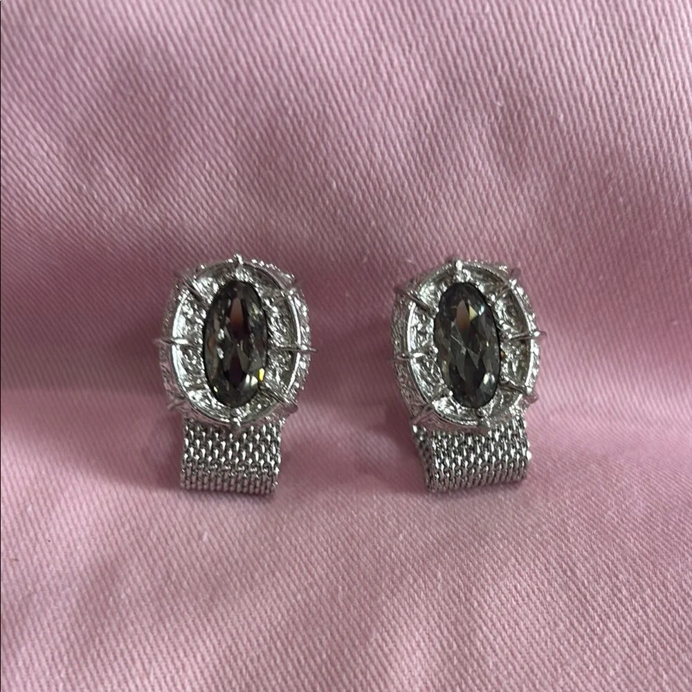 Vintage Art Deco Style Smoky Topaz Silver Tone Pretty Glass Cufflinks